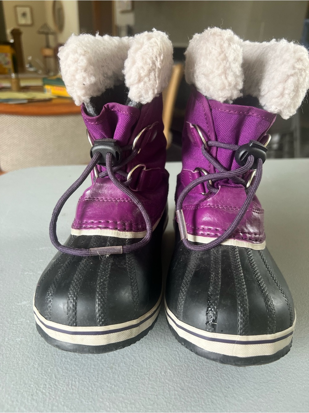 Sorel Kids Purple and Black Winter Boots with Faux Fur Cuff